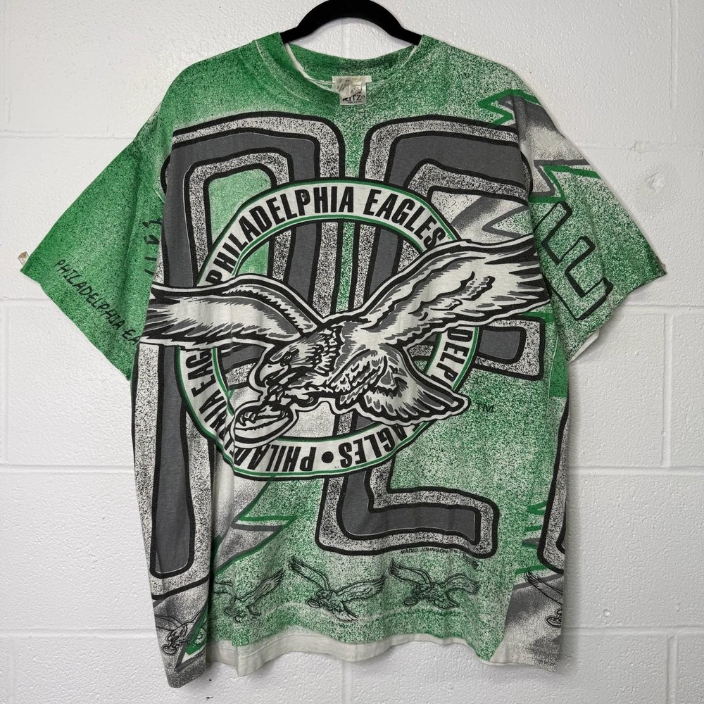 Vintage Philadelphia Eagles NFL Football T-Shirt Green 90s Sz L Magic Johnson
